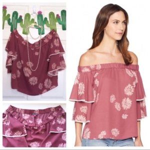 Vince Camuto Mauve Pink Floral Off Shoulder Blouse